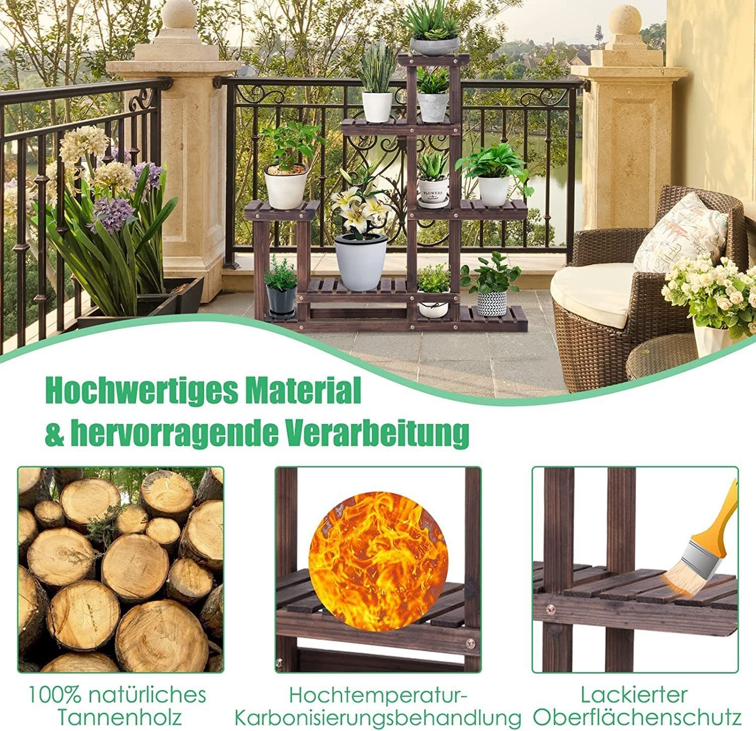 KOMFOTTEU Blumenständer Pflanzenregal, aus Holz, Mehrstöckig