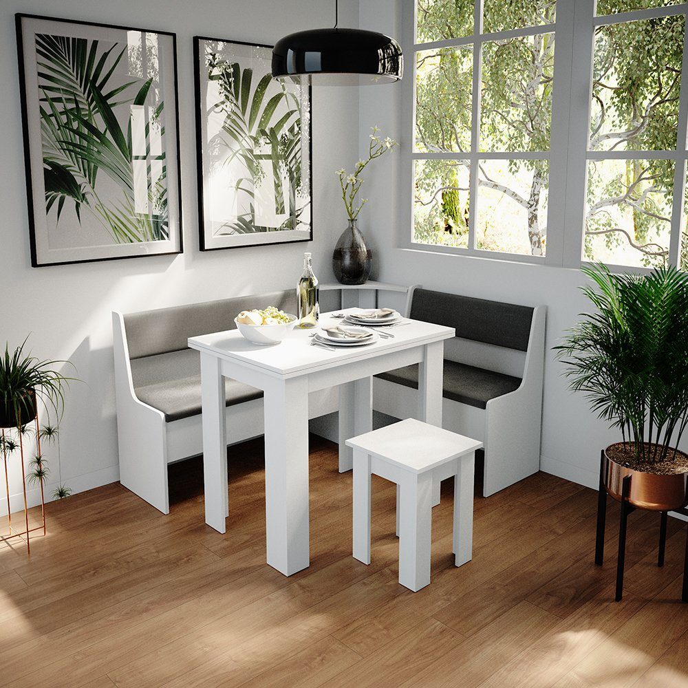 Vicco Esstisch Küchentisch Hocker ROMAN 120x90cm weiß