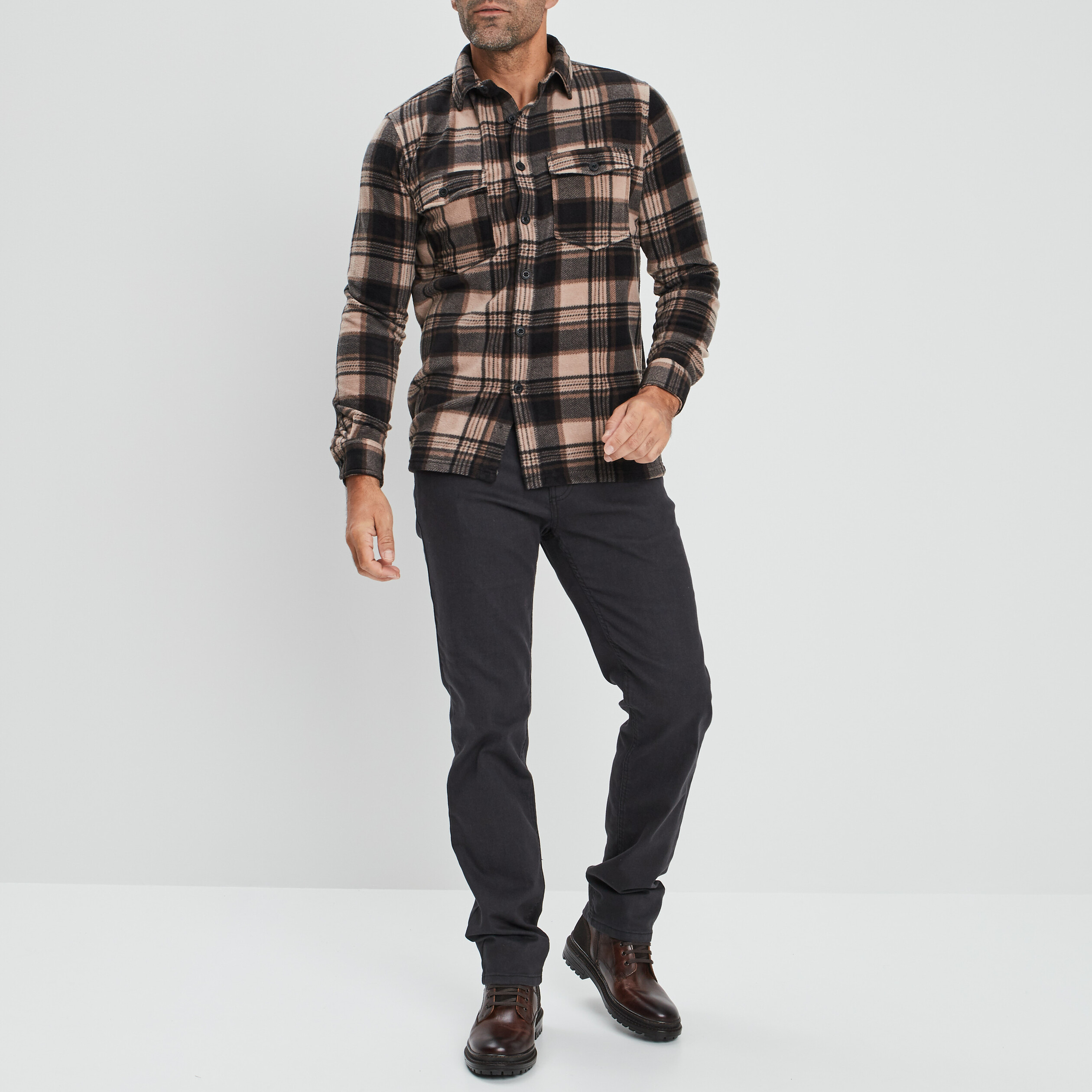 Chemise manches longues taupe homme | La Halle