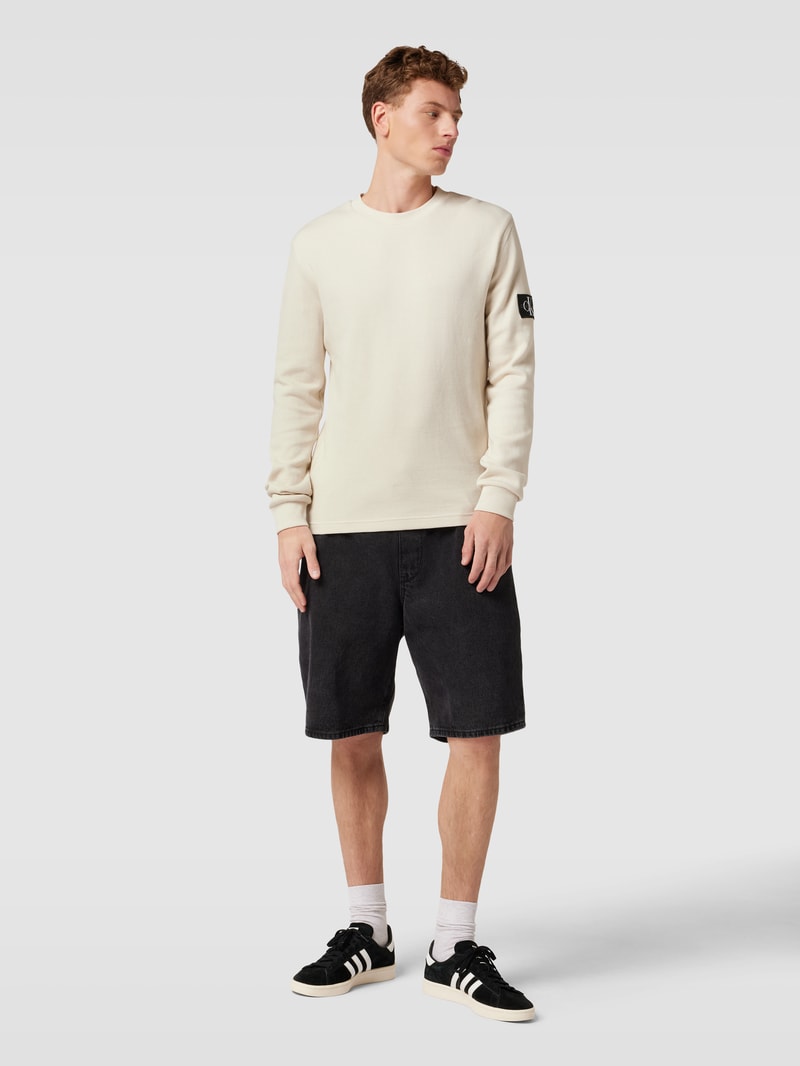 Longsleeve aus Baumwolle mit Strukturmuster Modell 'WAFFLE' in beige