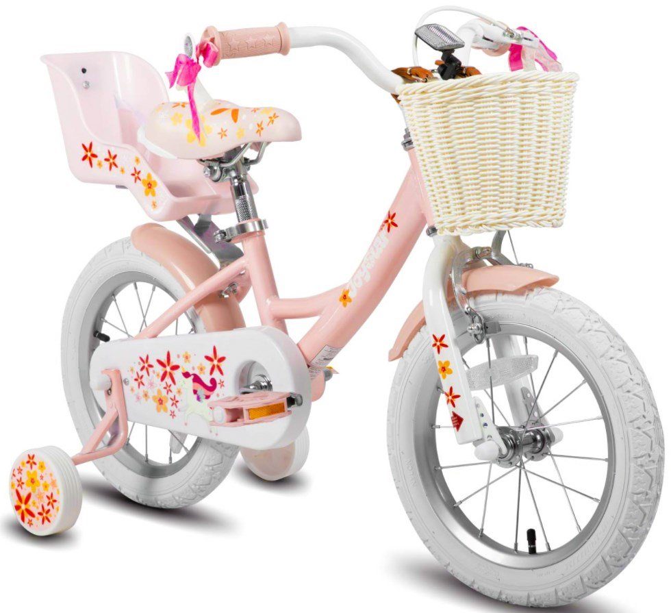 HILAND Kinderfahrrad 12/14/18 Zoll Kinderfahrräder mit Puppen Fahrradsitz,Stützräder,Korb, 1 Gang, Kettenschaltung, (Set, mit Puppen Fahrradsitz), für Mädchen und Jungen im Alter von 2–9 Jahren