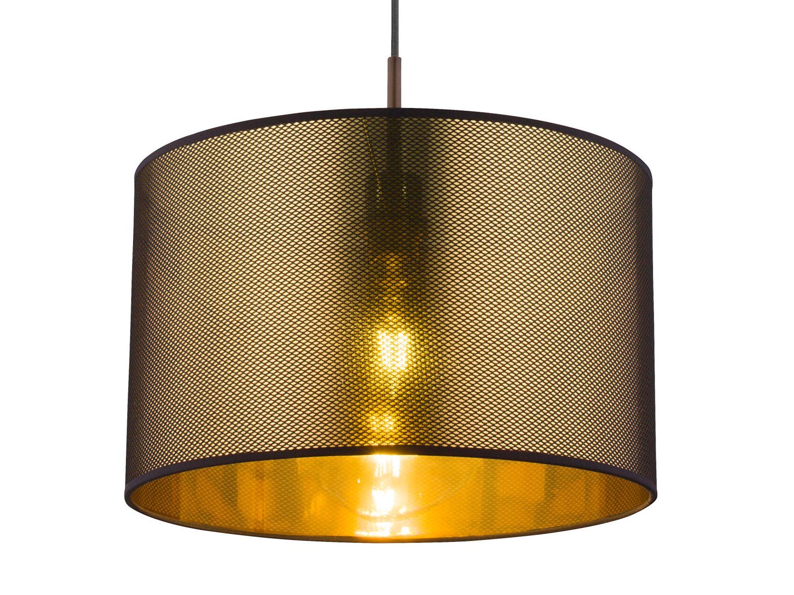 meineWunschleuchte LED Pendelleuchte, LED wechselbar, warmweiß, Designer-lampen Treppenhaus Esstisch Lampenschirme Stoff Golden, Ø40cm