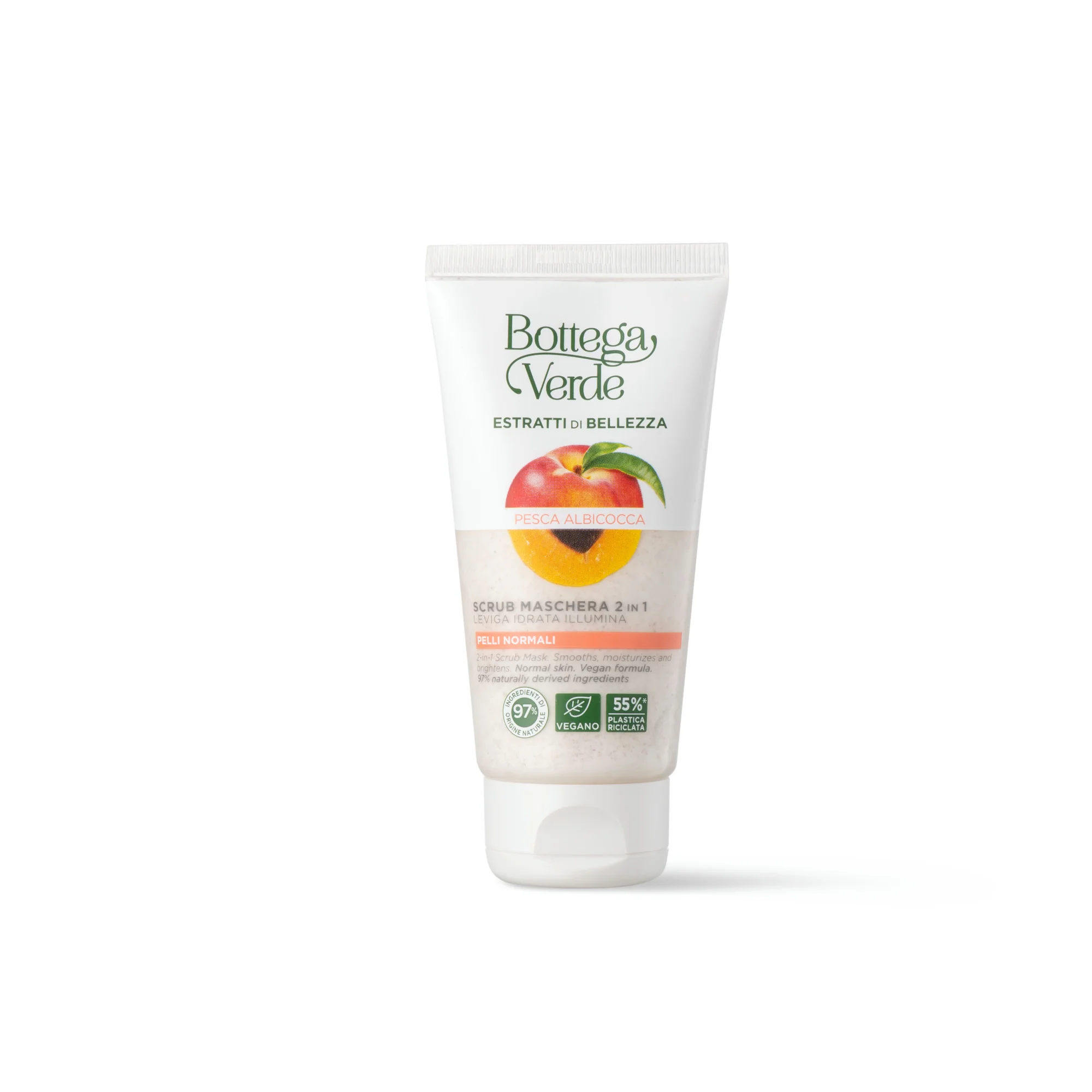 Beauty Extracts 2-i-1 skrubbemaske - fersken og aprikos - ansiktseksfoliering, fuktighetsgivende ansiktsmaske