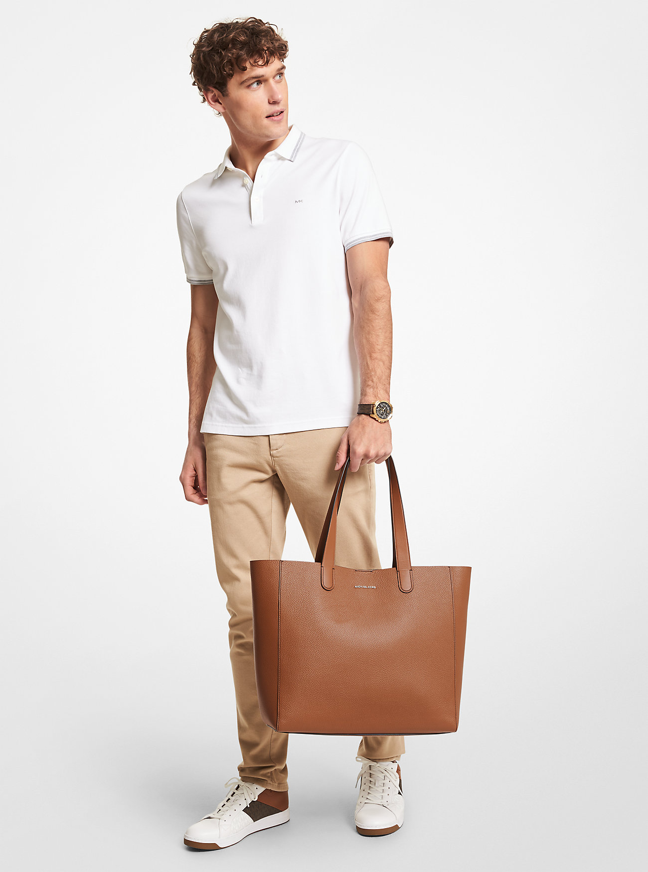 Hudson Pebbled Leather Tote Bag - LUGGAGE