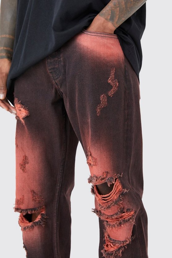Zerrissene gebleichte Jeans mit geradem Bein