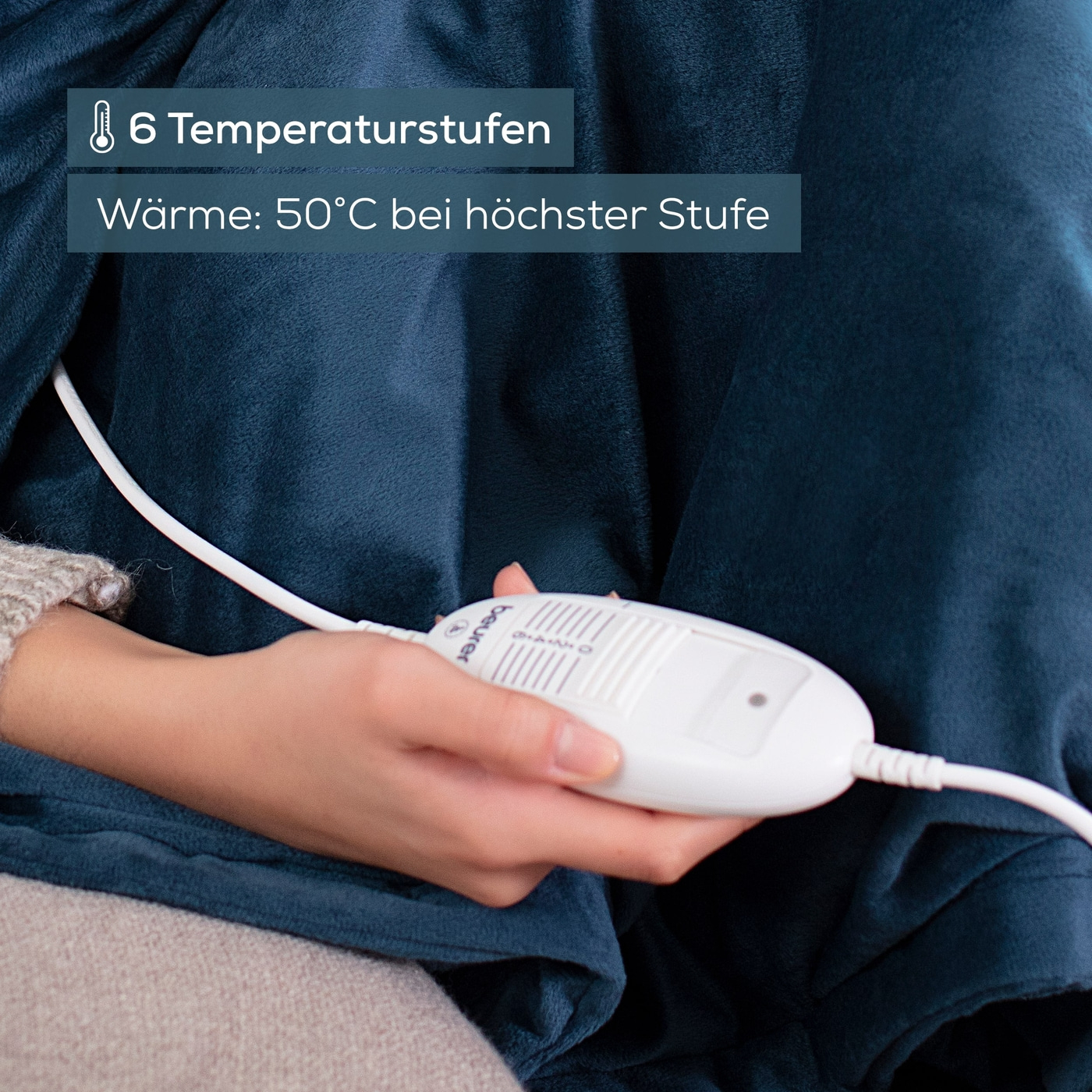 Beurer Wärmezudecke HD 75 Cosy Ocean-Atmungsaktive Heizdecke in trendigem Blau mit anschmiegsamer Flauschfaser