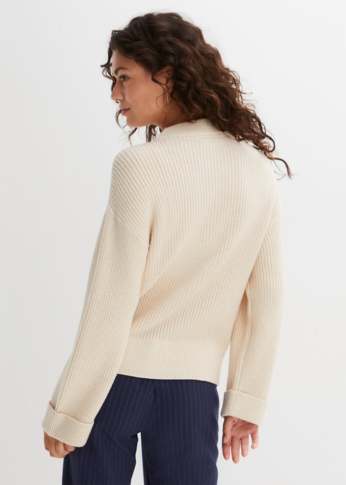 Ripppullover mit weitem Ärmel