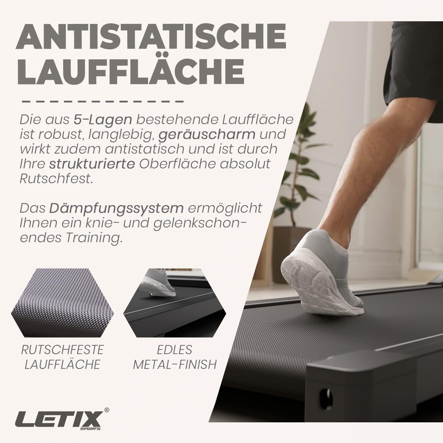 Letix Sports Laufband (Elektrisches Laufband DeskWalk für zu Hause oder Büro), Motorisiertes Fitnessgerät, Schreibtisch Heimtrainer (Anthrazit)