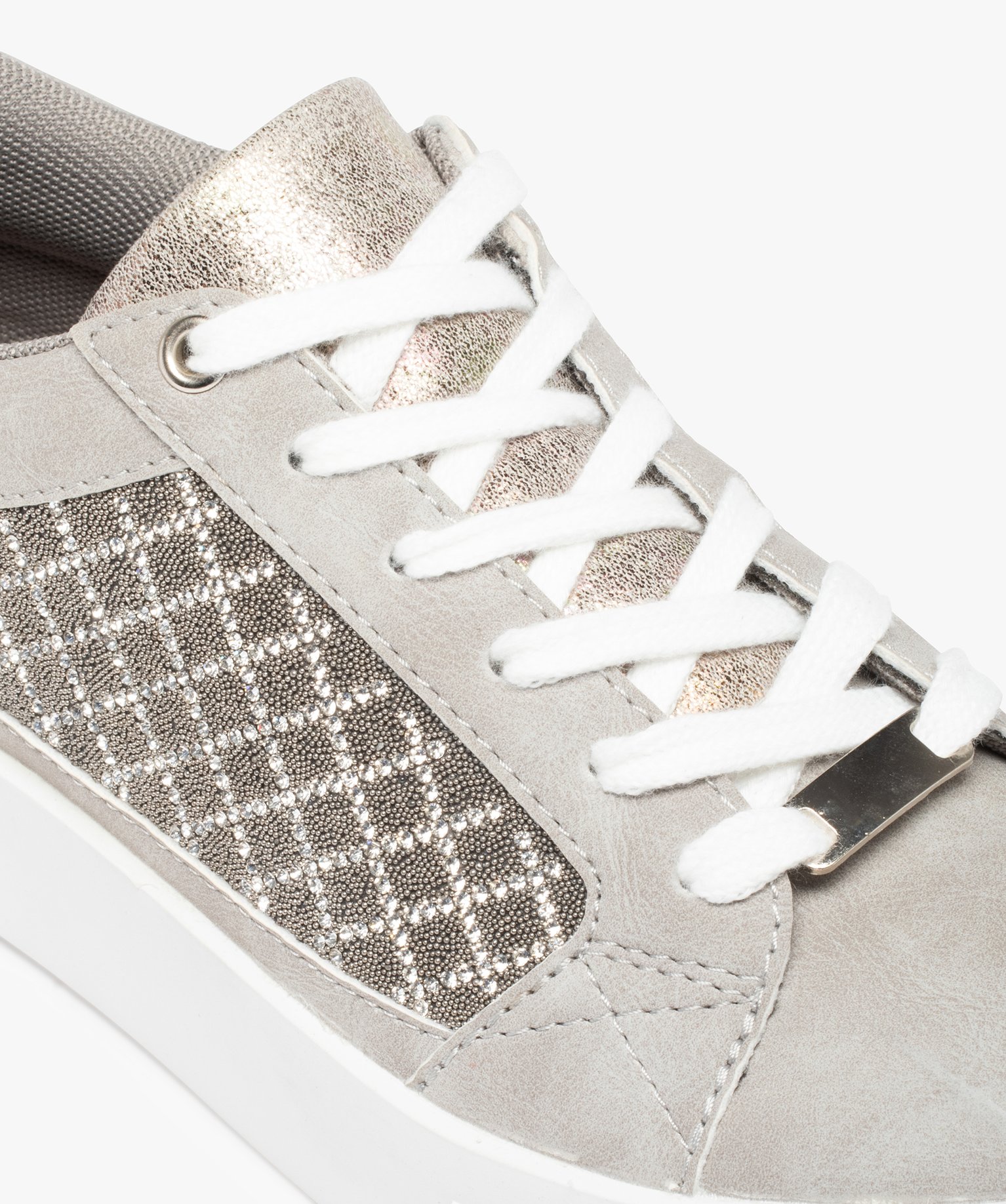 Baskets femme à motifs quadrillés en strass gris | GEMO
