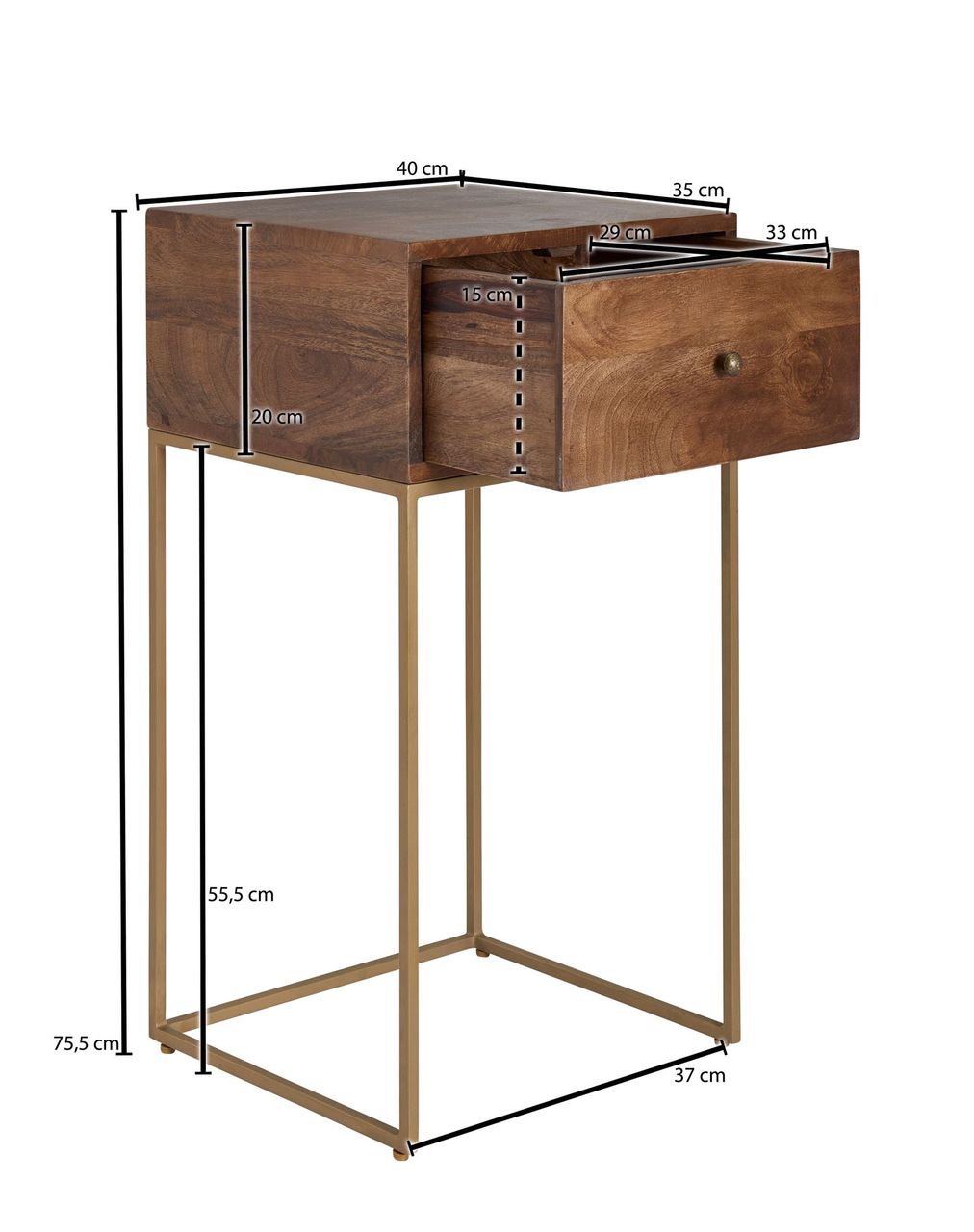 Wohnling Nachttisch 40x75,5x35 cm Mango Massivholz
