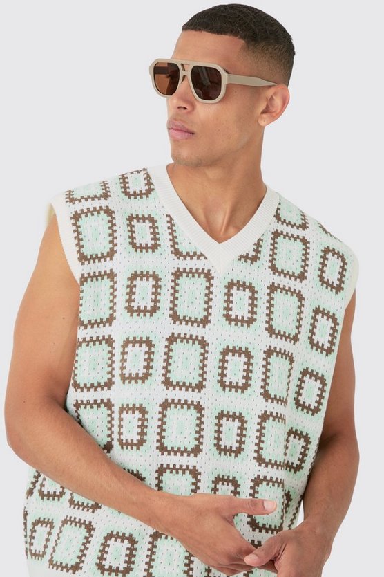 Gehäkeltes Oversize Tanktop mit V-Ausschnitt