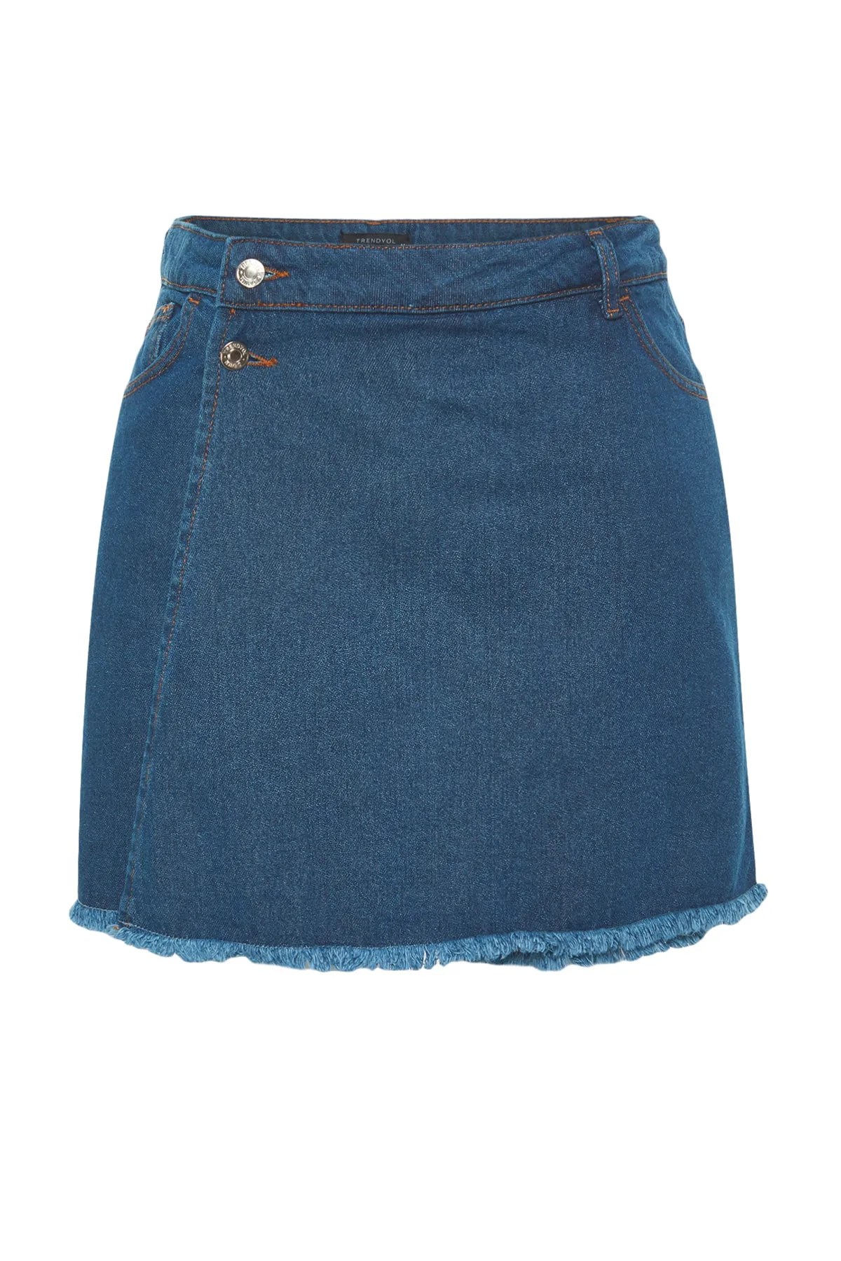 Trendyol Curve  Hellblauer Shorts-Rock mit hohem Taillensaum und Quasten TBBSS23AP00008