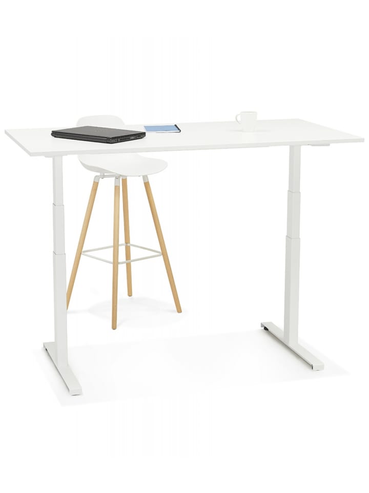 KADIMA DESIGN Elektrischer Sitz-Steh Schreibtisch aus Holz Metall | Elegant in Beige-Schwarz günstig kaufen