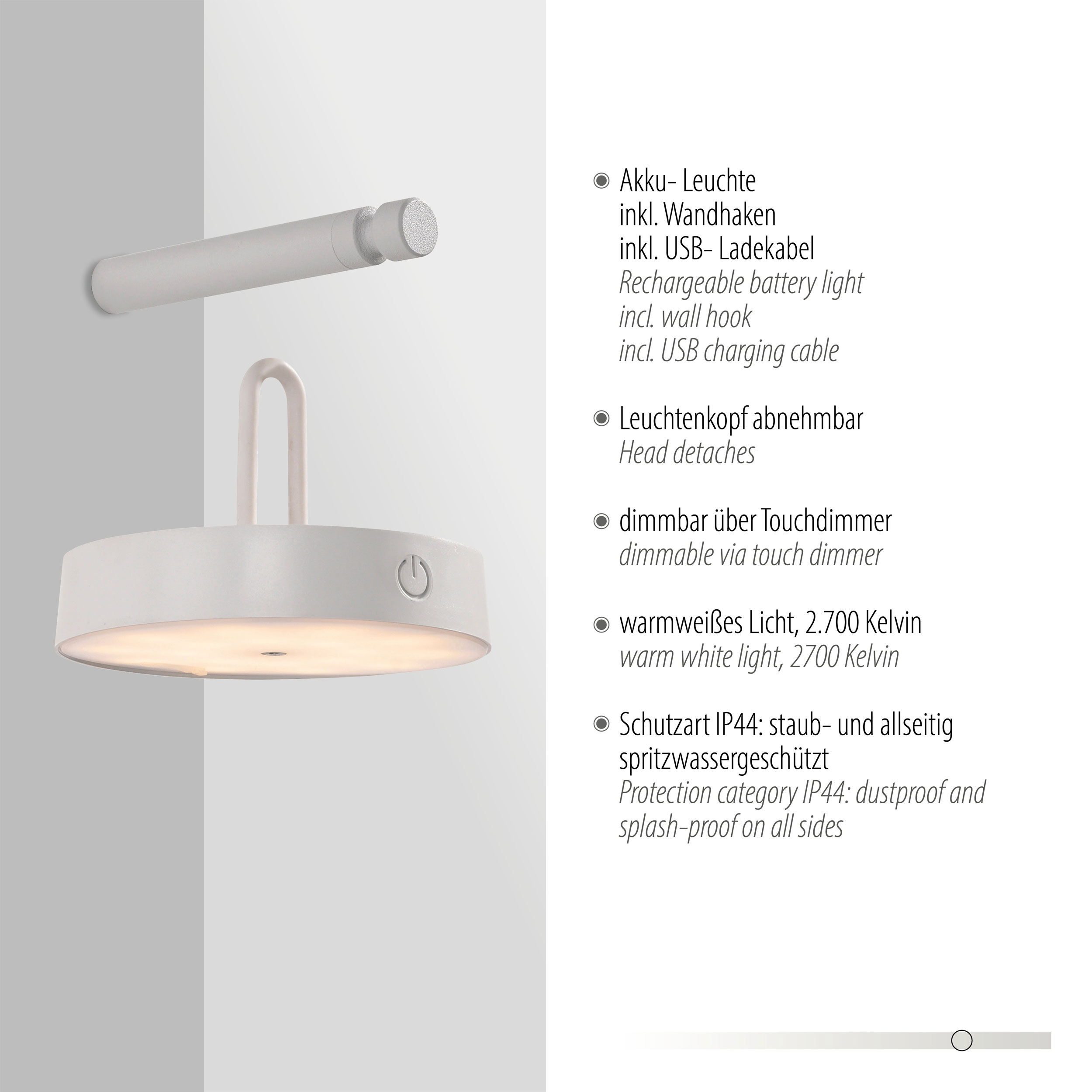 JUST LIGHT.LED-Akku-Wandleuchte 1flg