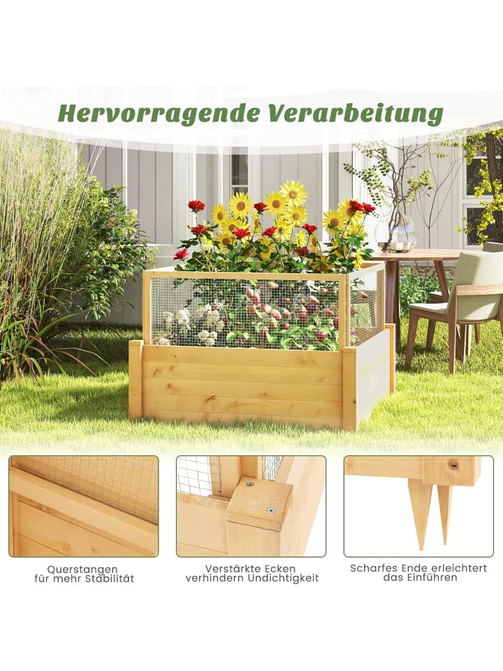 COSTWAY Hochbeet mit Schutzgitter 107cm in Beige günstig kaufen onesize