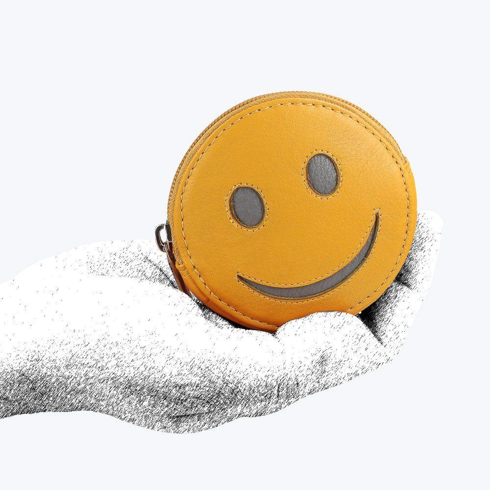 Manage Mini Geldbörse Smiley Portemonnaie mit Schlüsselring, Leder, Geldbeutel klein, für Kinder, Damen, Herren, Schlüsseletui