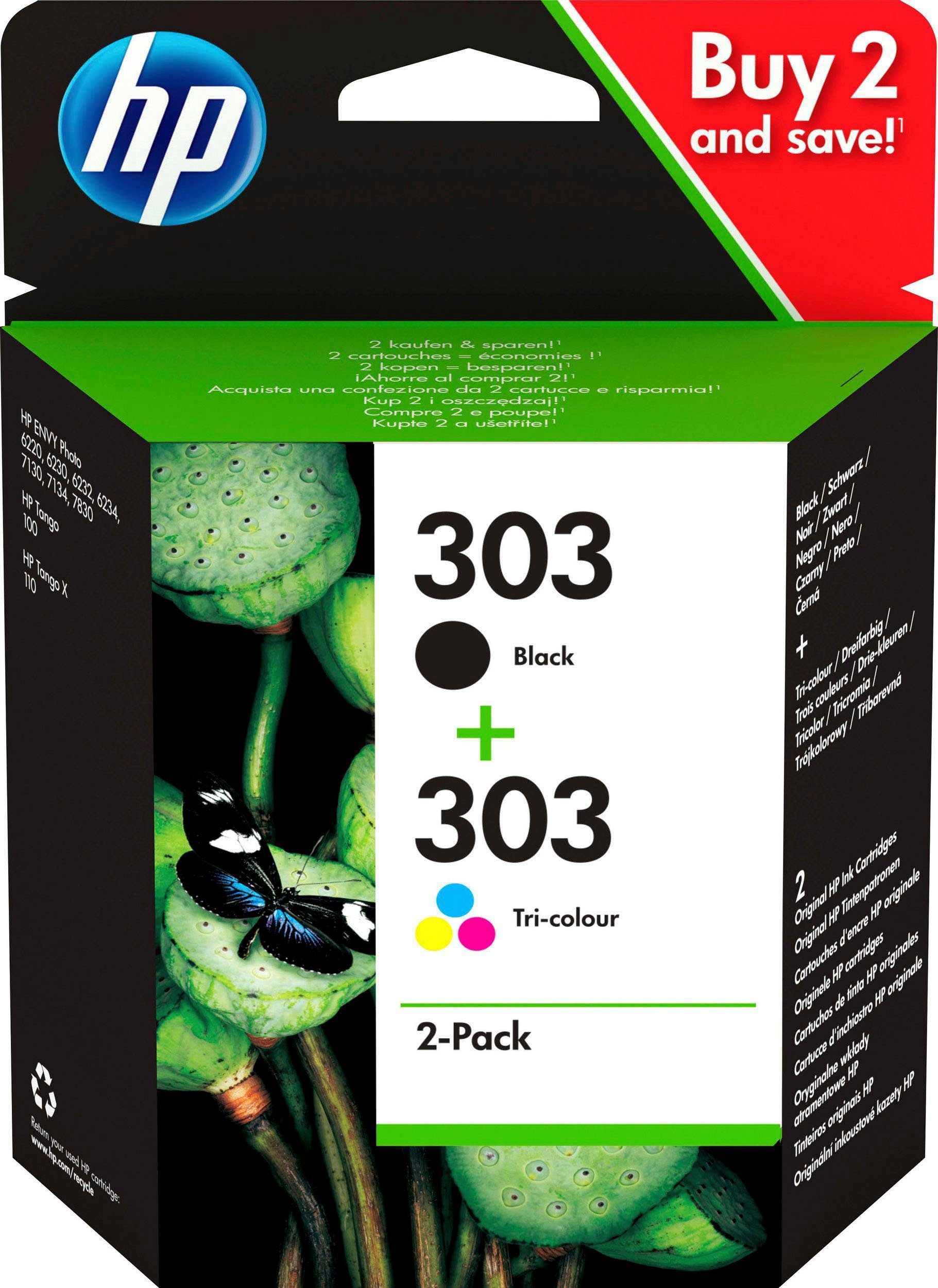 HP 303 Tintenpatrone (Spar-Set, 2-tlg., original Druckerpatrone 303 schwarz/cyan/magenta/gelb)