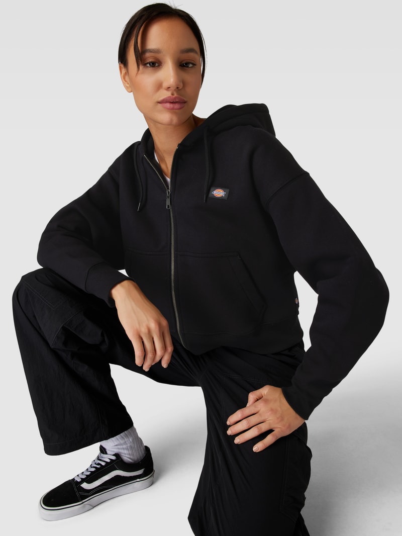 Sweatjacke in unifarbenem Design Modell 'OAKPORT' in schwarz