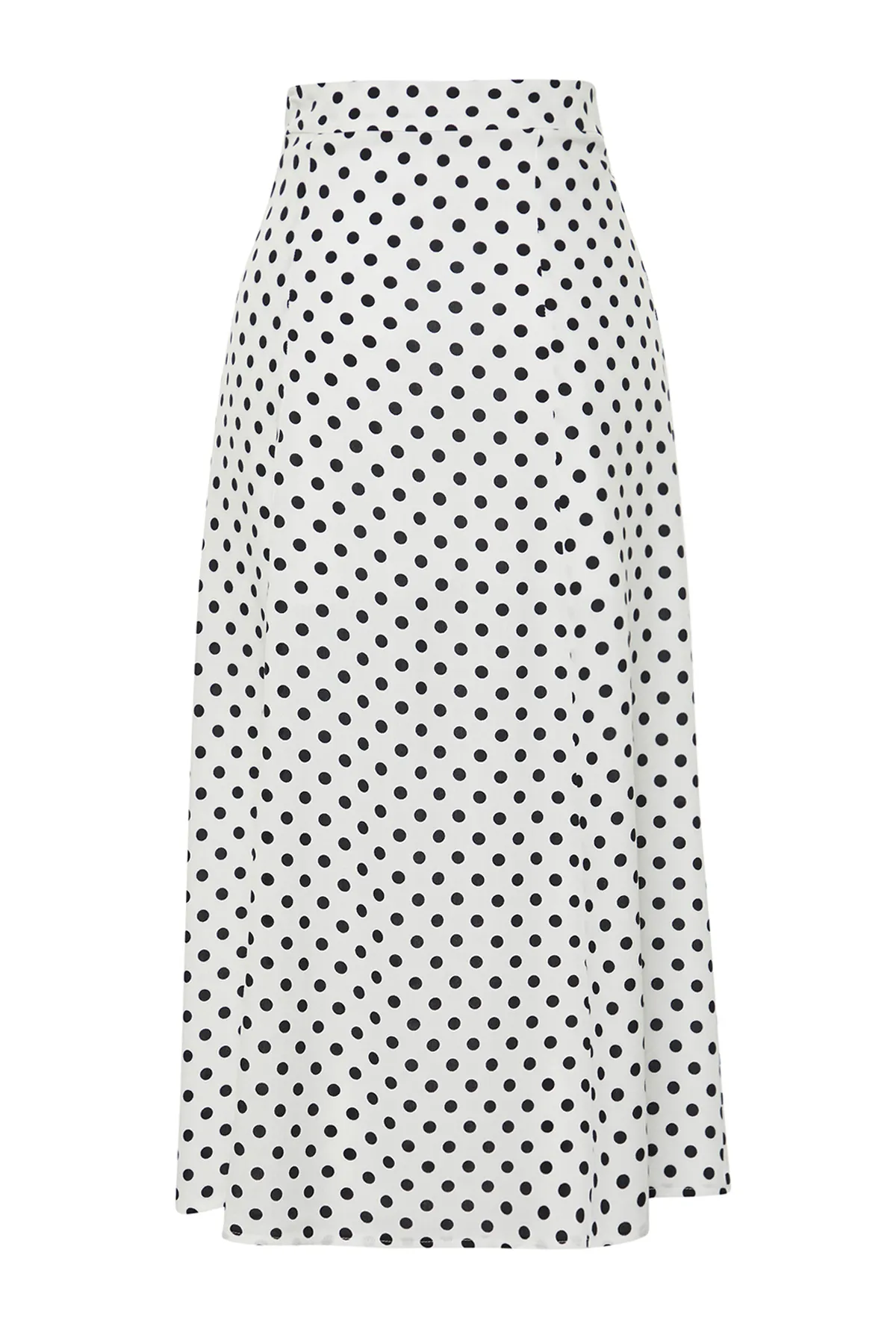 Trendyol Collection  Ecrufarbener gewebter Midirock aus Viskose mit Polka Dot-Muster und Schlitzdetail TWOAW20ET0205
