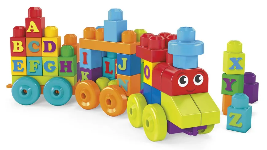 Mega Bloks ABC Lernzug (60 Teile), Steck-Bausteine, Bauklötze, Lernspielzeug