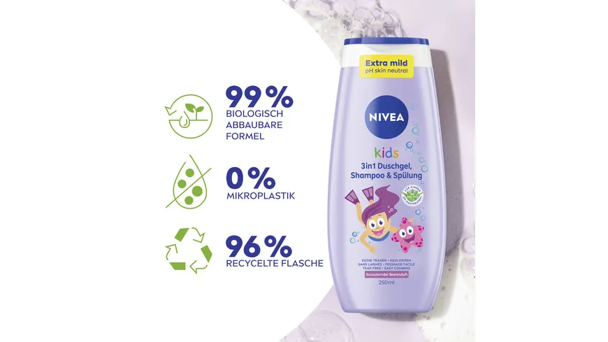 NIVEA kids 3in1 Duschgel Shampoo & Spülung Bezaubernder Beerenduft 250 ml