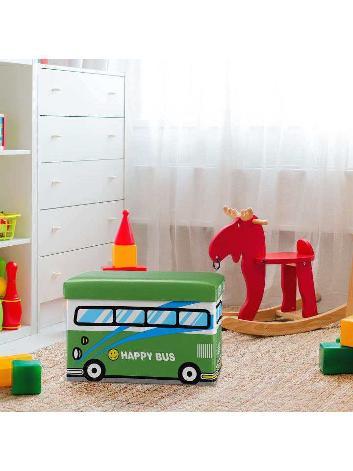 relaxdays Spielzeugkiste Happy Bus in Grün - (B)48 x (H)32 x (T)32 cm günstig kaufen onesize