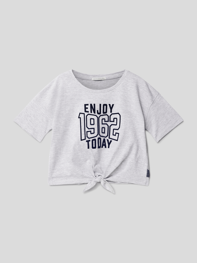 T-Shirt mit Saumabschluss zum Binden in mittelgrau meliert