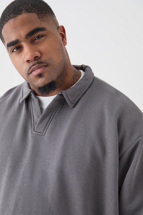 Plus Oversize Rugby Sweatshirt-Poloshirt