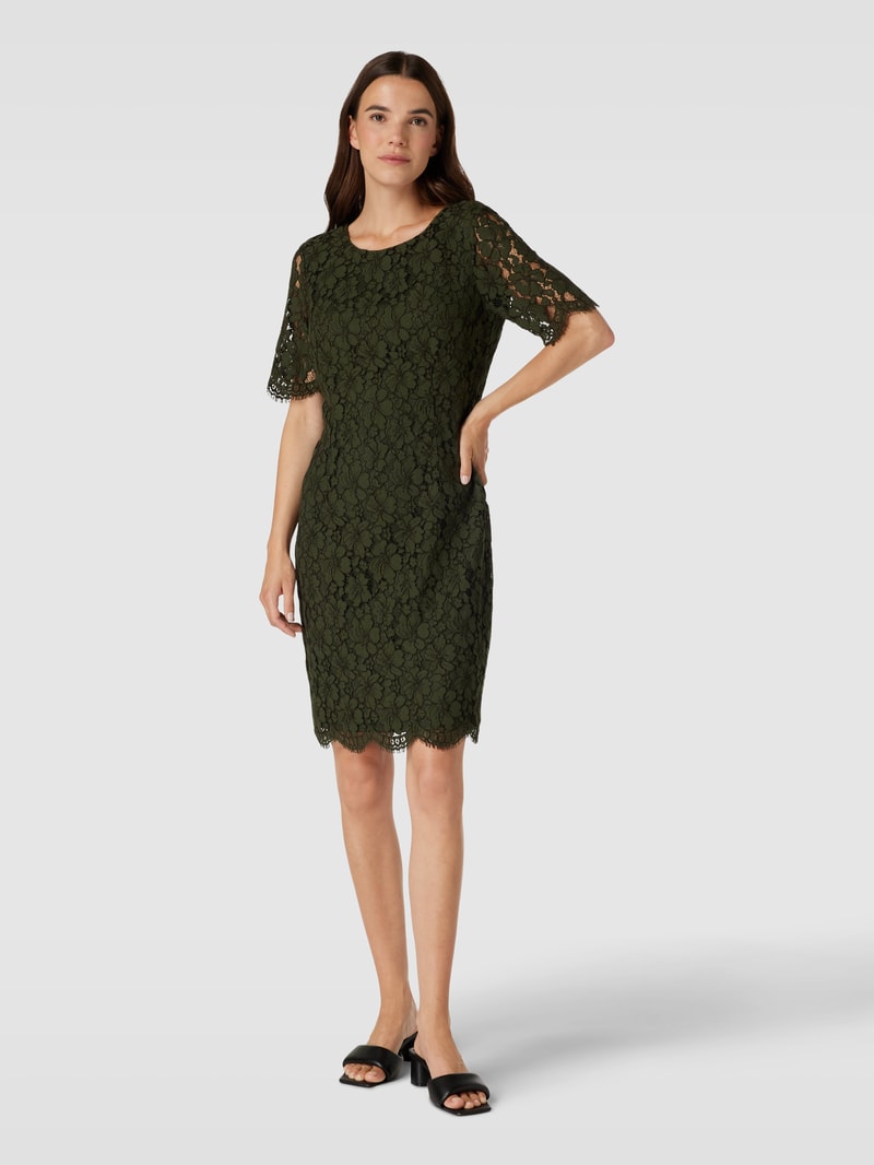 Knielanges Kleid mit Lochmuster in olivgrün