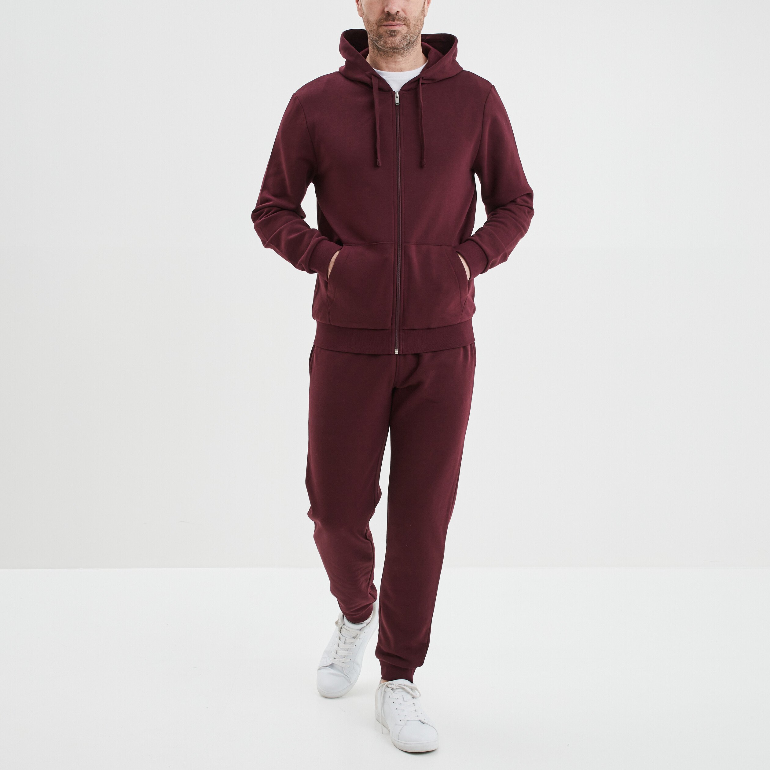 Sweat zippé molleton à capuche prune homme | La Halle