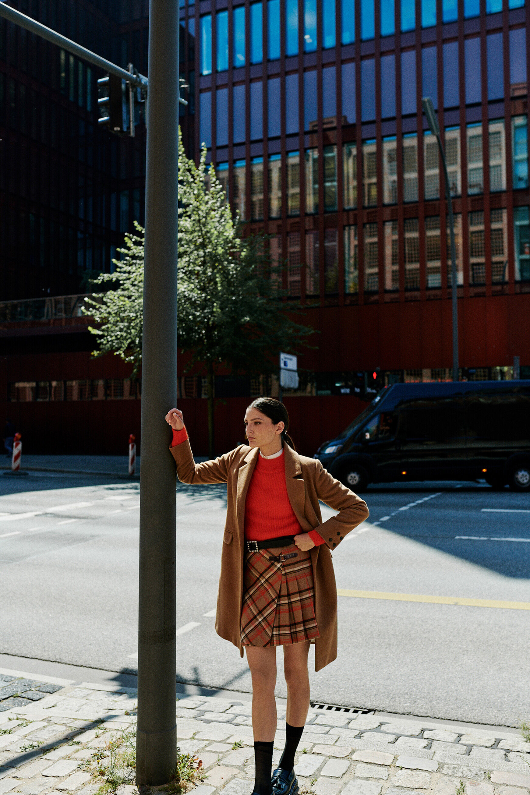 jupe margaret plaid camel femme