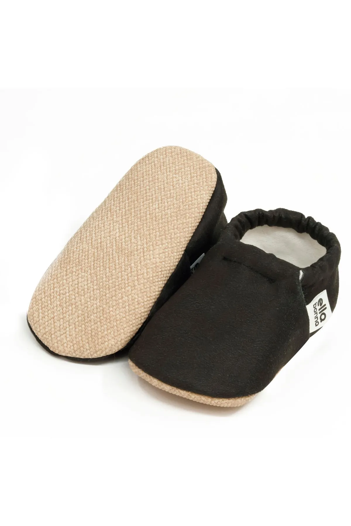 Ella Bonna  Schwarze Babyschuhe mit rutschfester Sohle, Hausschuhe, Kinderschuhe, Hausschuhe
