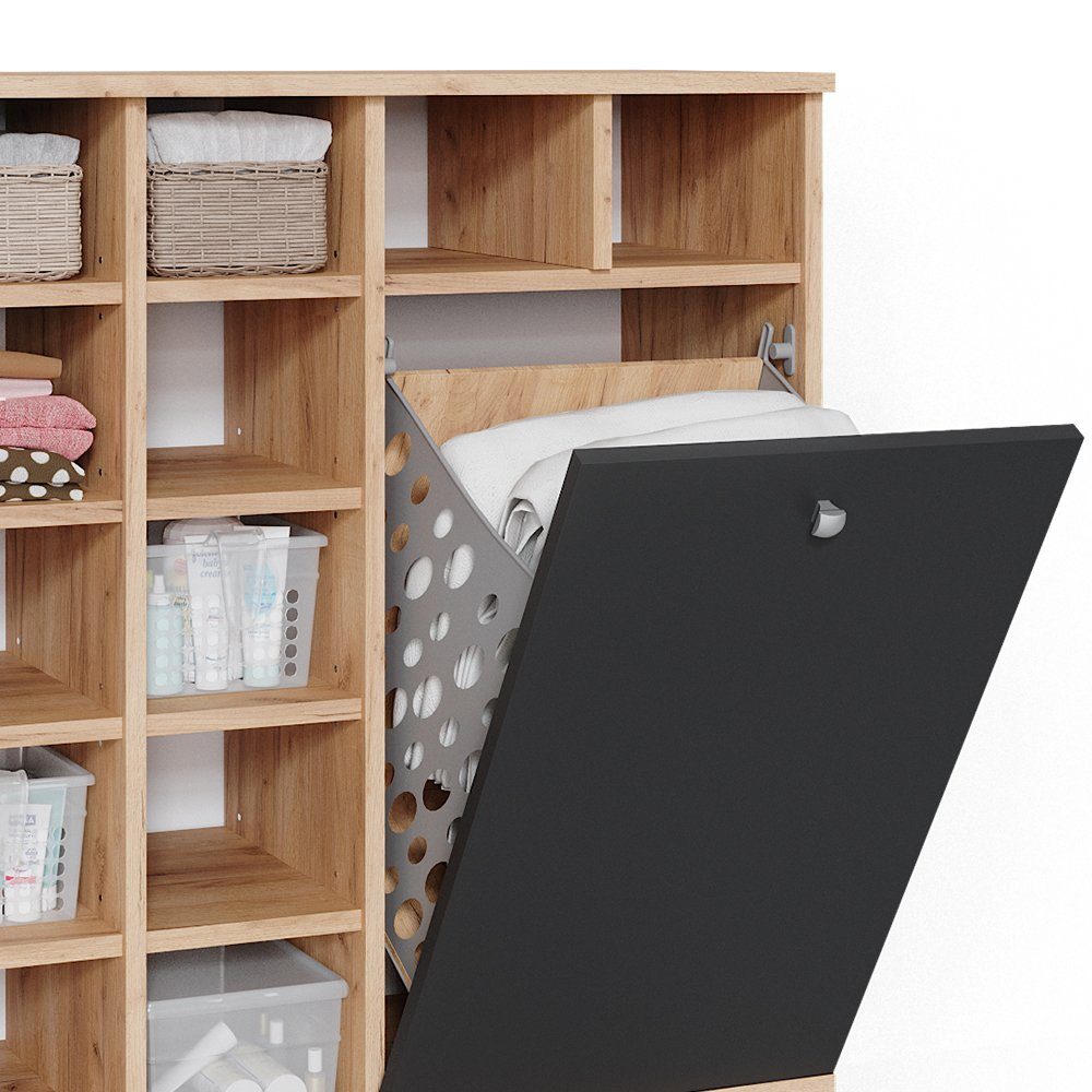 Vicco Wäscheschrank Badschrank mit Wäschekorb FYNN Goldkraft / Anthrazit