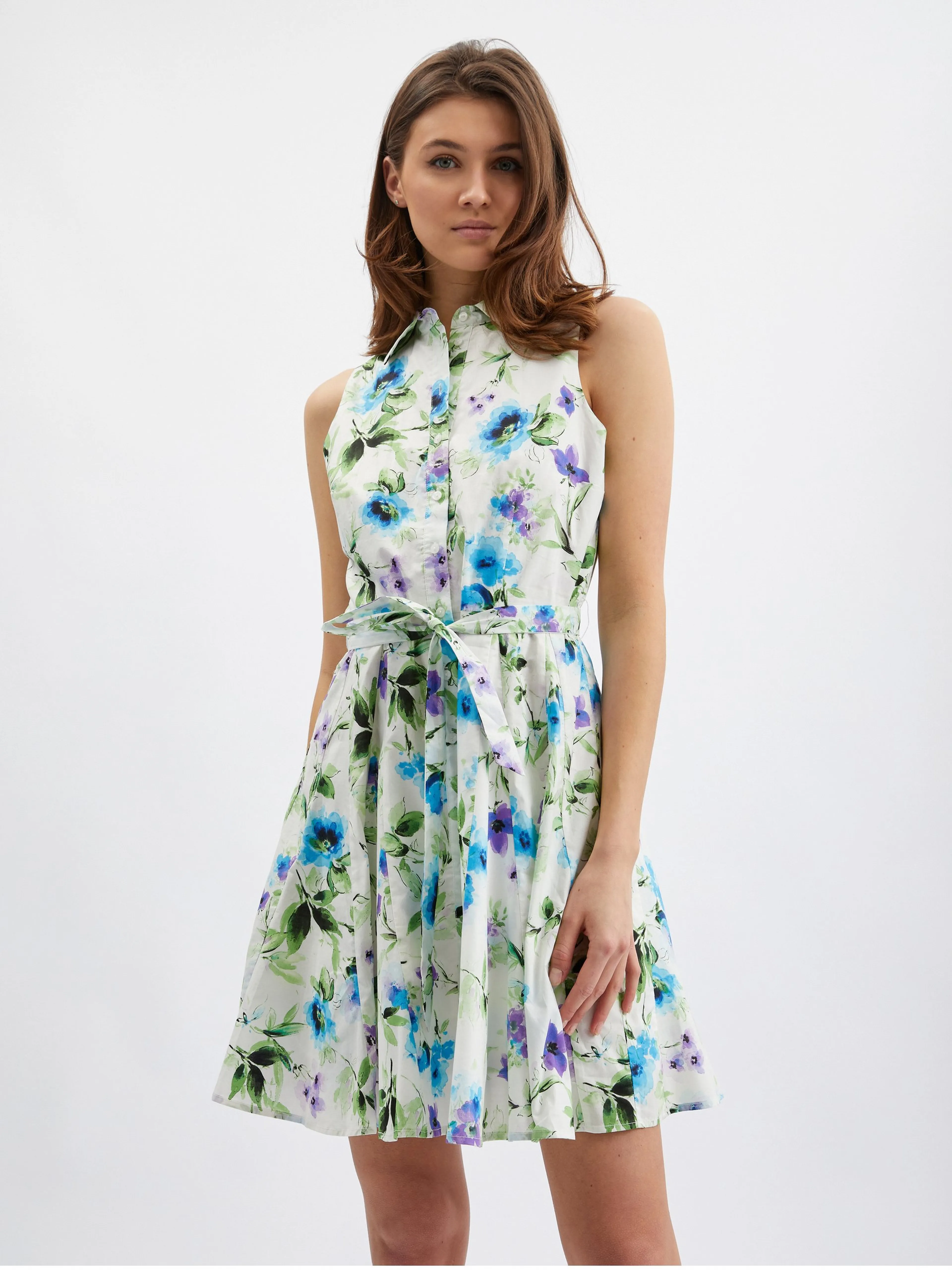 Blaues und cremefarbenes geblümtes Damenkleid ORSAY