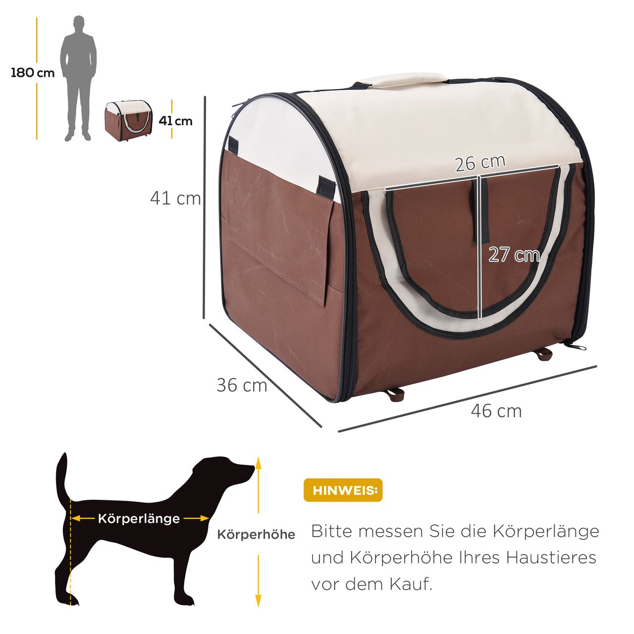 PawHut Hundebox faltbare Hundetransportbox Haustierrucksack 46 x 36 x 41 cm