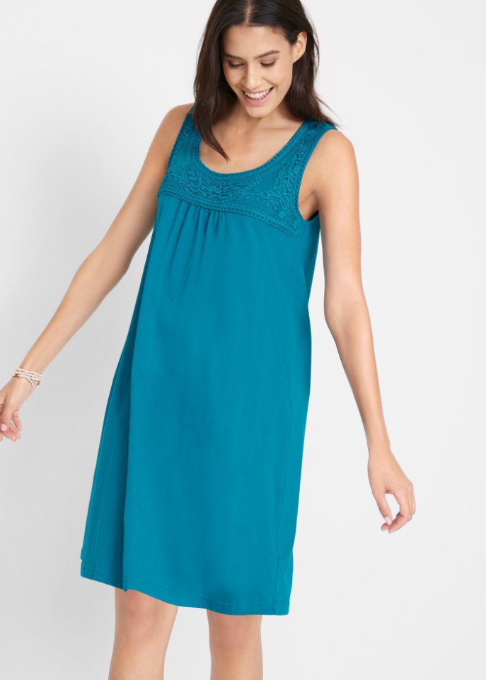 Kurzes Baumwoll-Shirtkleid mit Spitze, ärmellos
