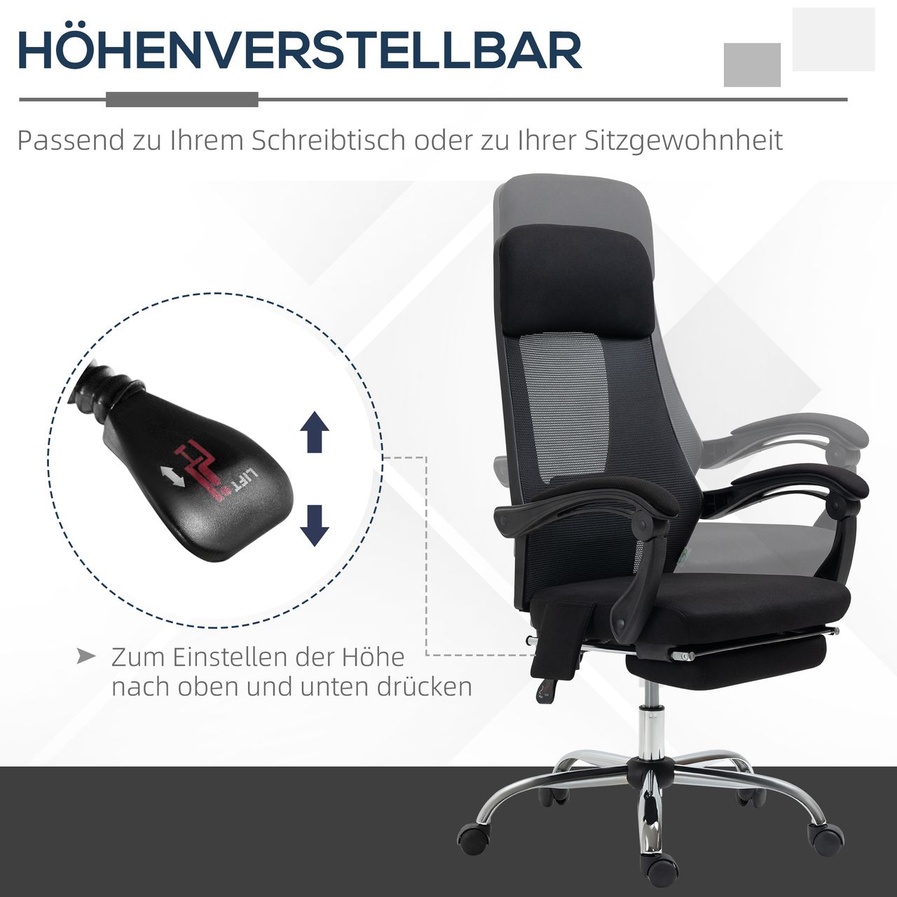 Vinsetto Bürostuhl mit Massagefunktion, Massagestuhl mit Liegefunktion, Mesh