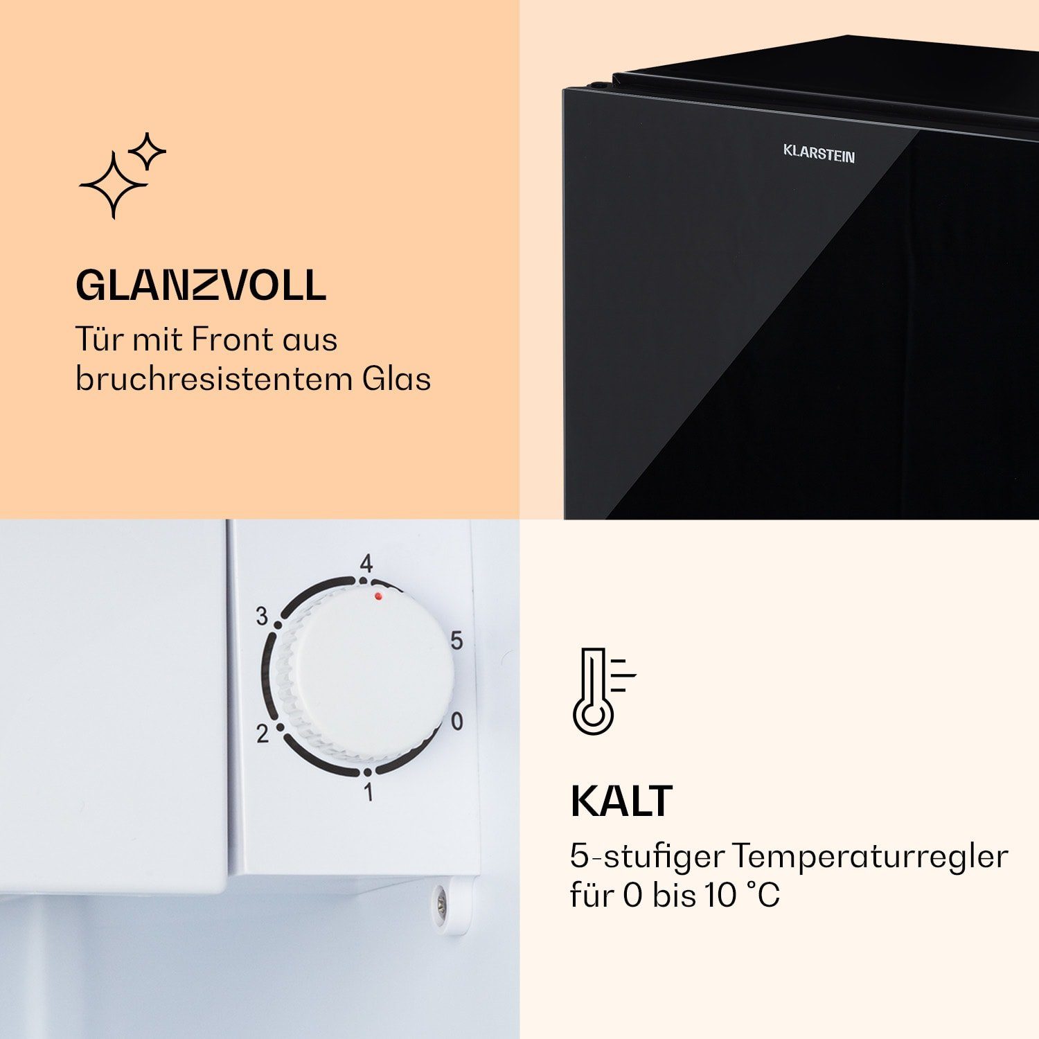 Klarstein Table Top Kühlschrank HEA20-LuminFro-Blk 10036164, 44.5 cm hoch, 48 cm breit