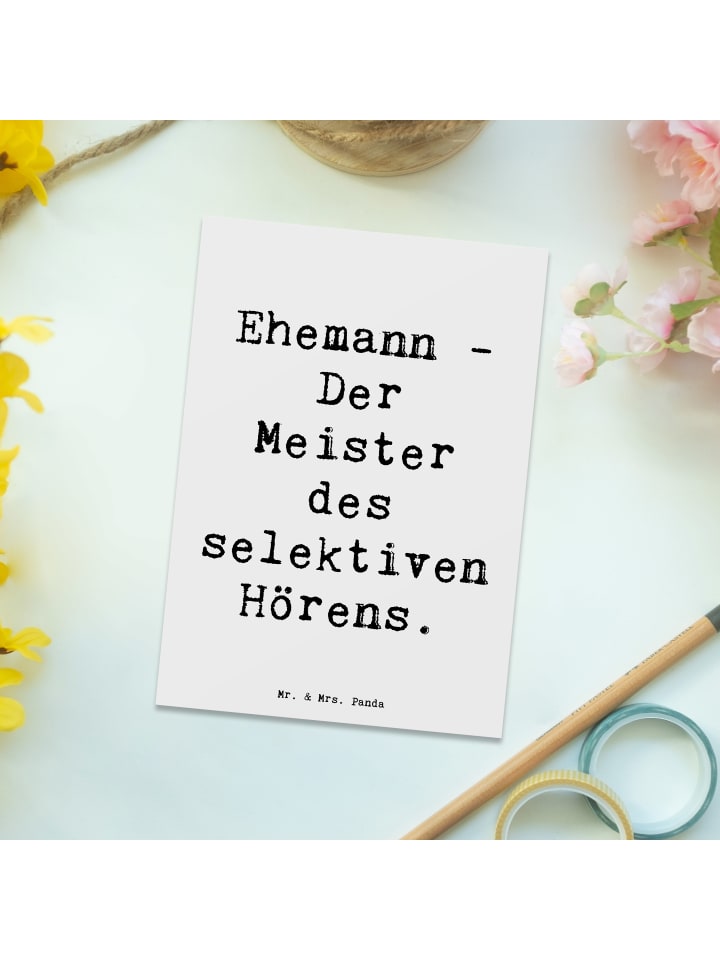 Mr. & Mrs. Panda Postkarte Ehemann Meister mit Spruch in Weiß günstig kaufen onesize