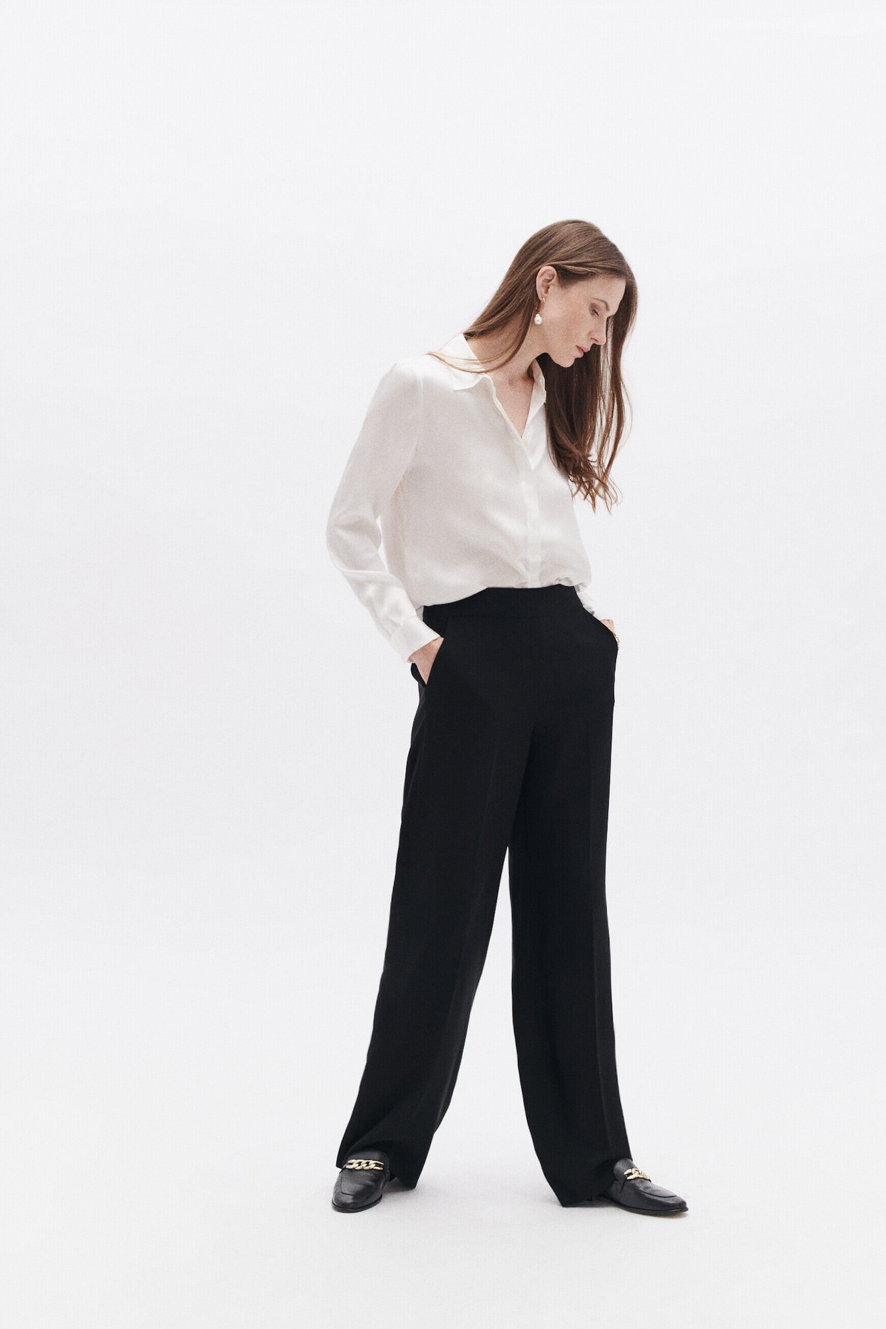 Pantalon pleo noir femme