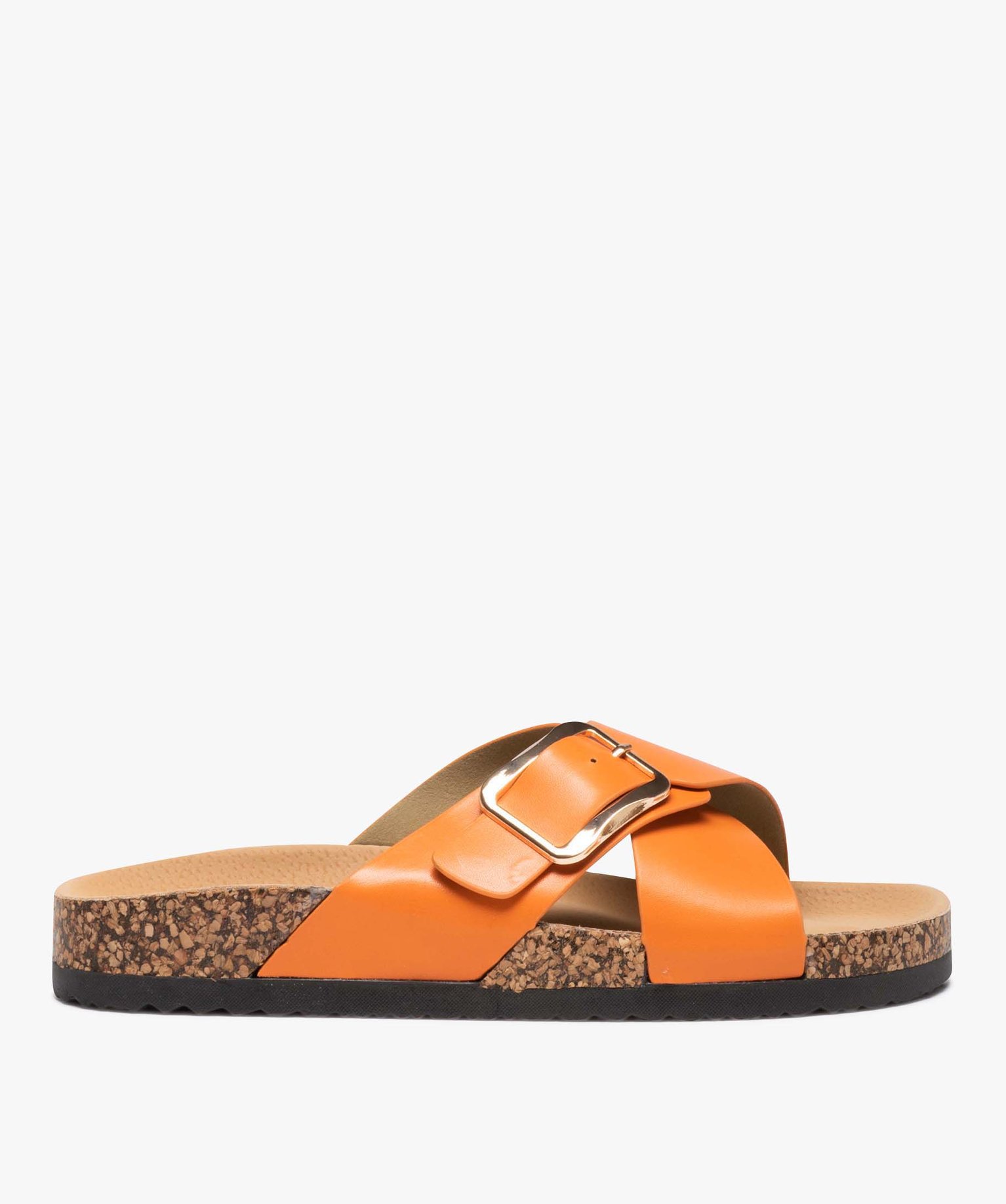 Mules femme unies à brides larges et croisées avec boucle ... orange | GEMO