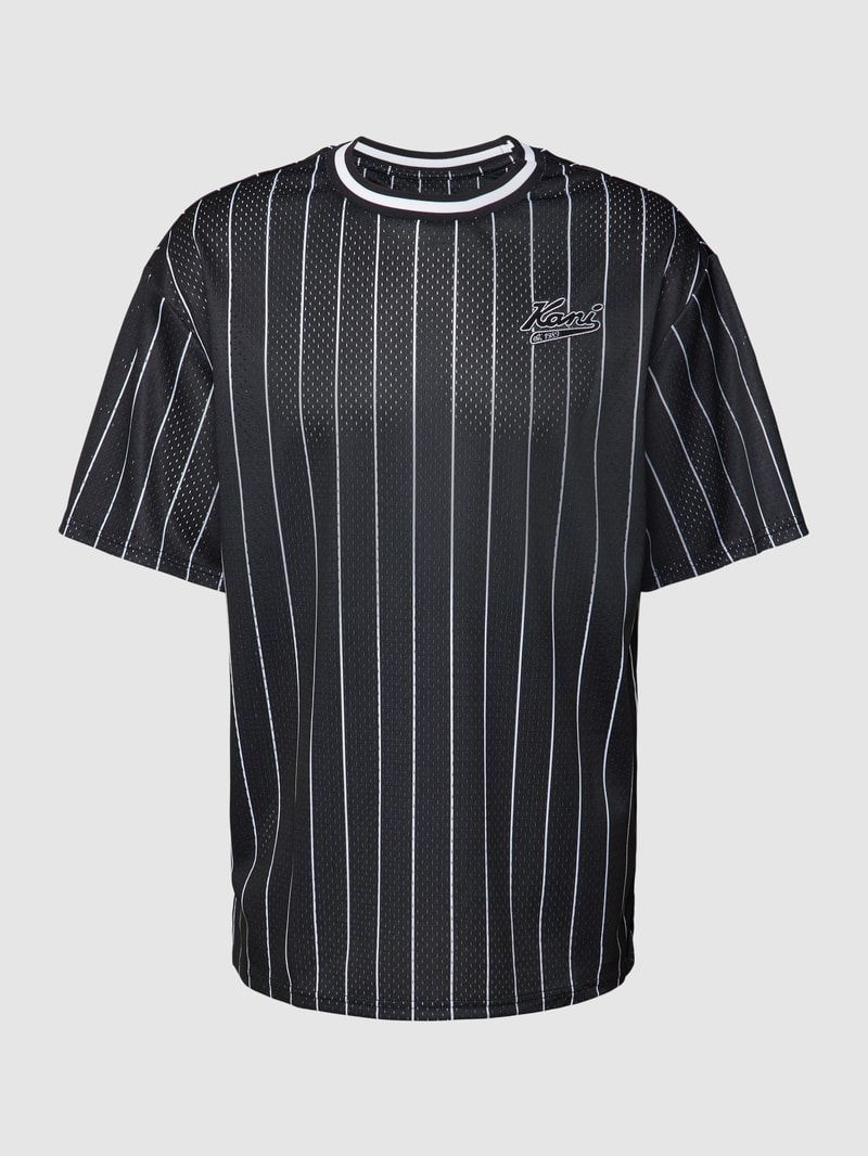 T-Shirt mit Streifenmuster Modell 'Varsity' in schwarz