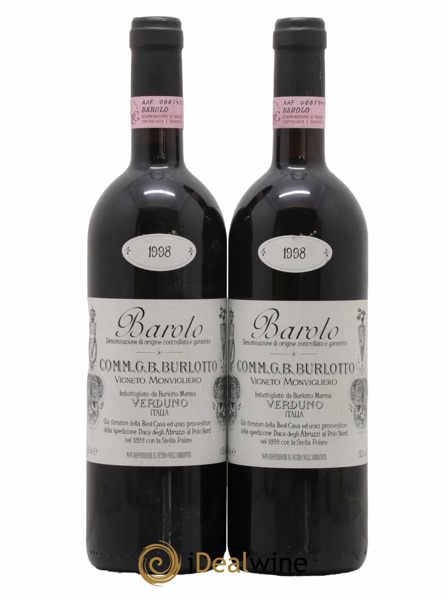 Barolo DOCG Monvigliero Comm. Giovan Battista Burlotto  1998 - Lot de 2 Bouteilles