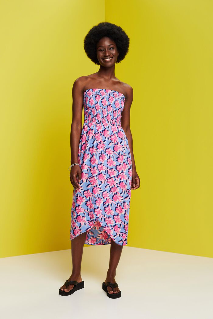 Gesmoktes Schlauchkleid in Midilänge, LENZING™ ECOVERO™