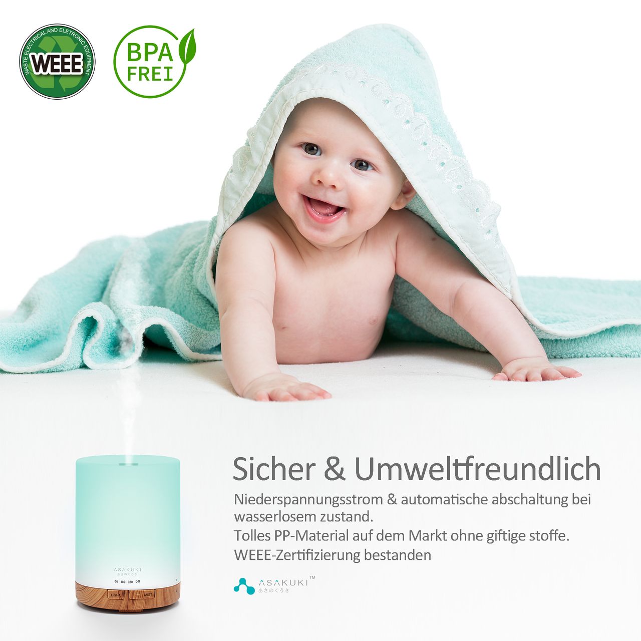 Asakuki Aroma Diffuser für Duftöle, 5 In 1 Ultraschall Aromatherapie Diffusor