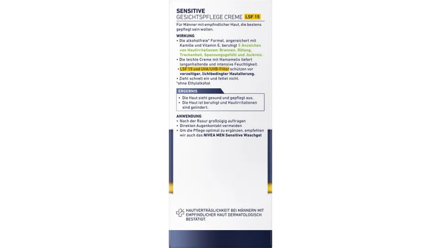 NIVEA MEN Sensitive Gesichtspflege Creme LSF 15 75 ml