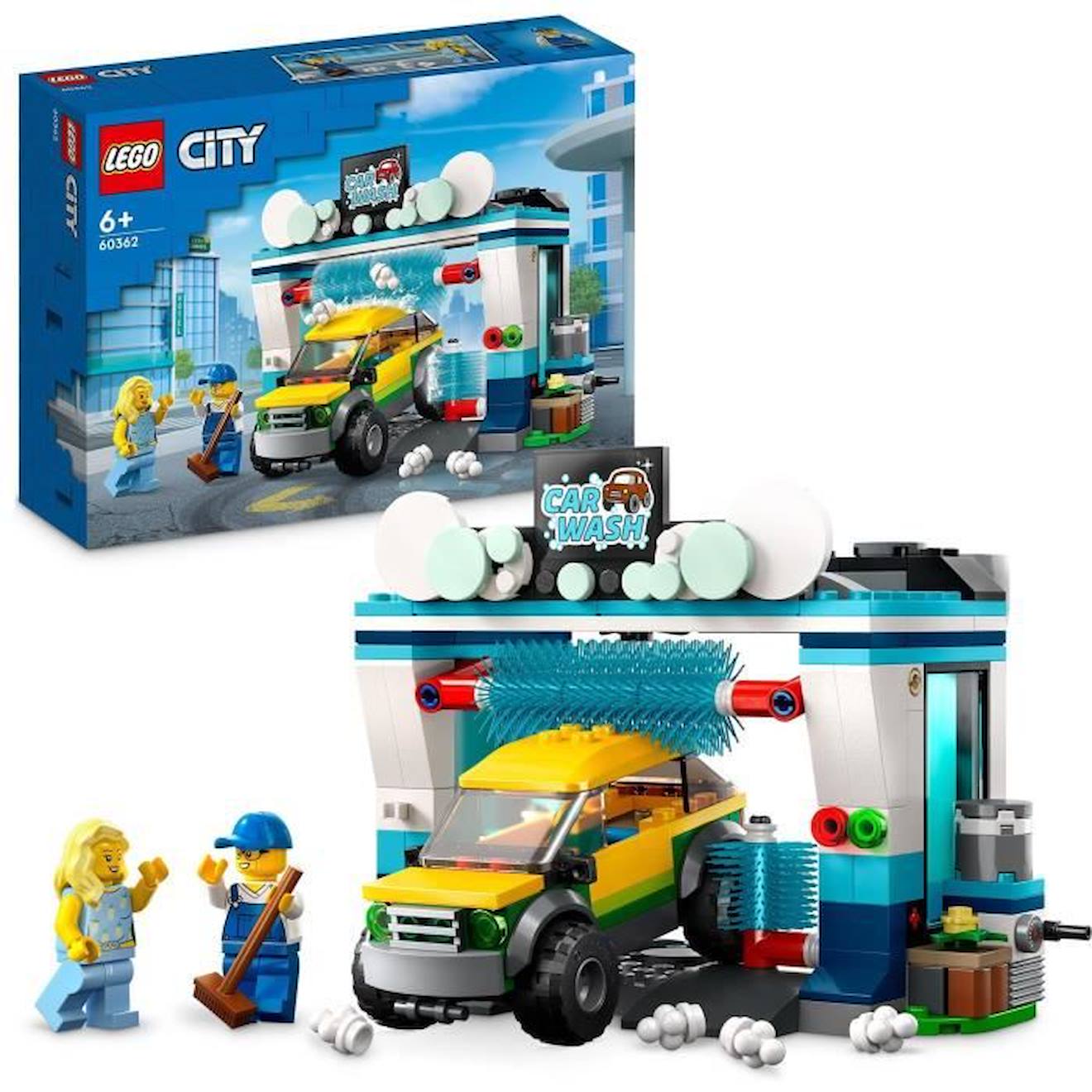 LEGO® City 60362 La Station de Lavage, Jouet pour Enfants Dès 6 Ans, avec Voiture et Minifigurines bleu