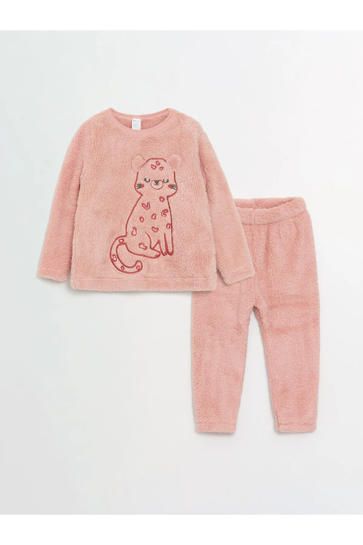 LC Waikiki  Langarm-Pyjama-Set aus besticktem Plüsch mit Rundhalsausschnitt für Babys und Mädchen