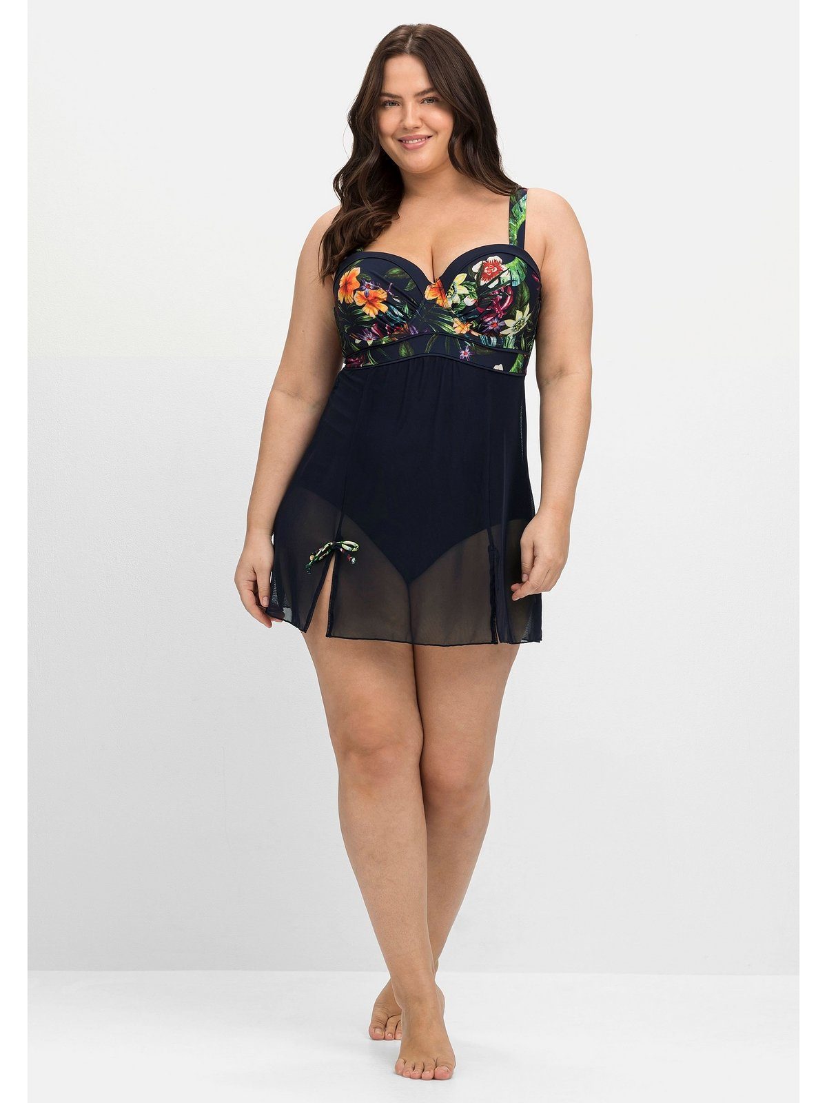 sheego by Joe Browns Badekleid Große Größen mit Hose und transparentem Mesh-Rockteil