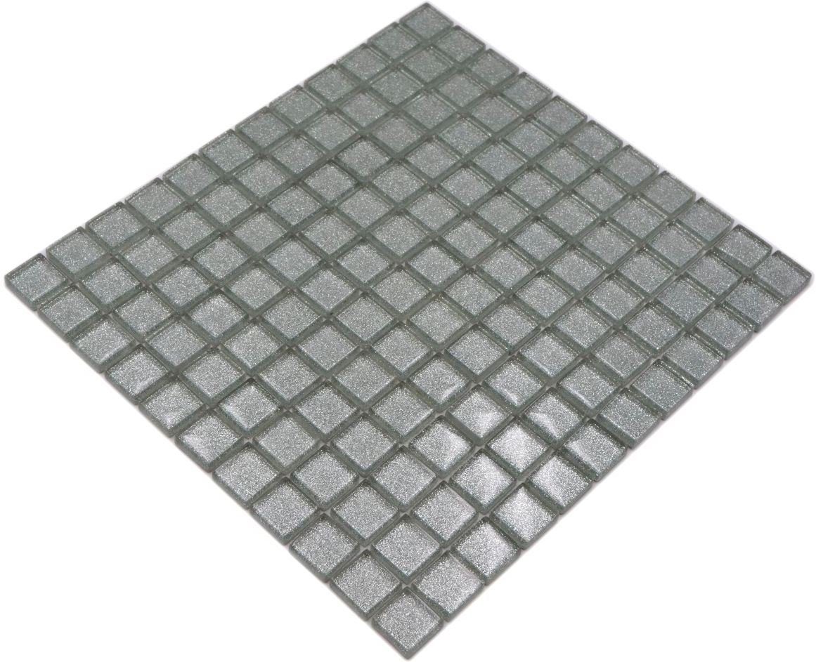 Mosani Mosaikfliesen Glasmosaik Crystal Mosaikfliesen silber glänzend / 10 Matten